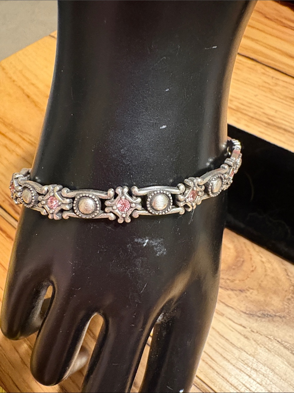 Sterling-Style Silver Bracelet with Pink Accent Stones